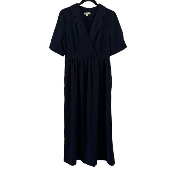 Bohme Navy Blue Collared Maxi Dress, Sz Medium - Picture 2 of 15